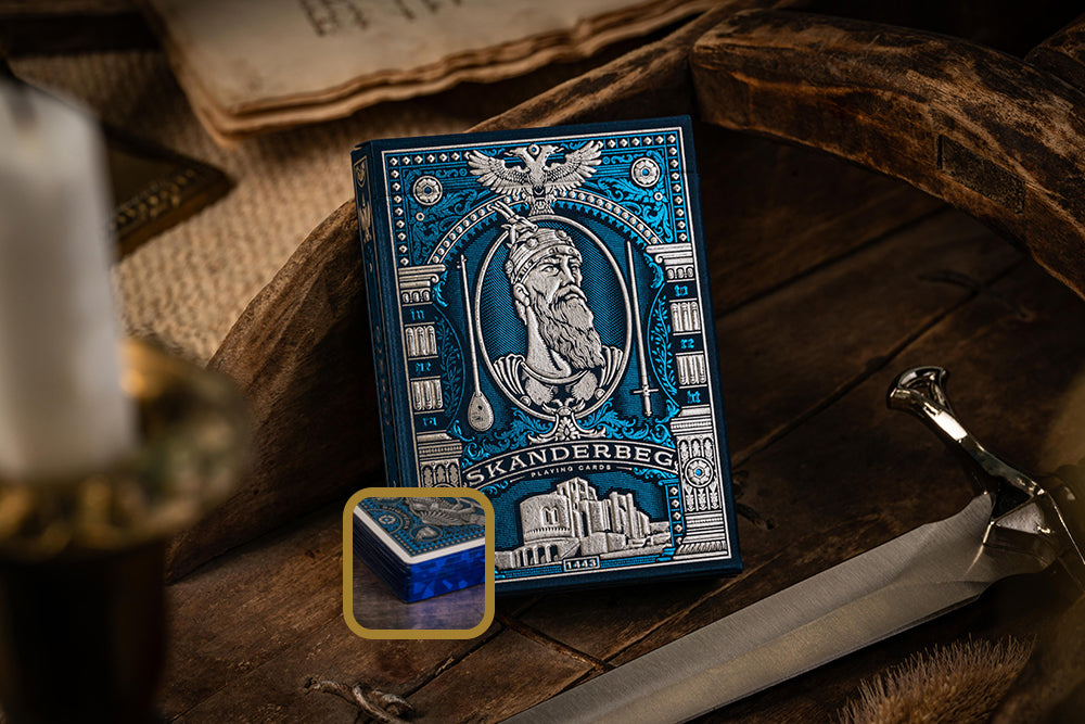 Custom Playing Cards: Skanderbeg of Albania Blue & Silver Foiled Gilded Deck
