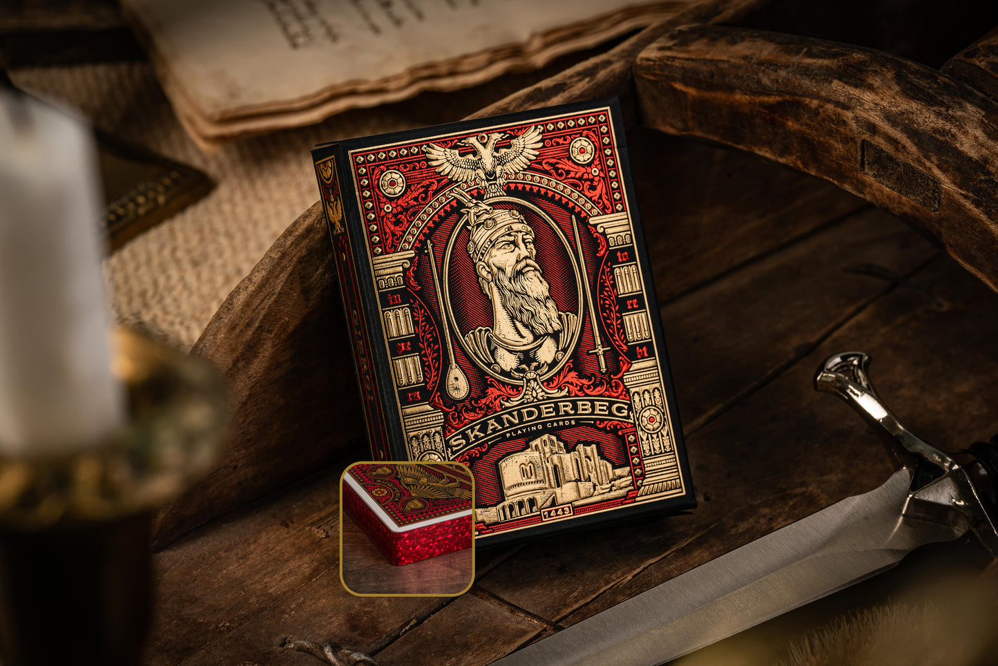 Custom Playing Cards: Skanderbeg of Albania Red & Gold Foiled Gilded Deck
