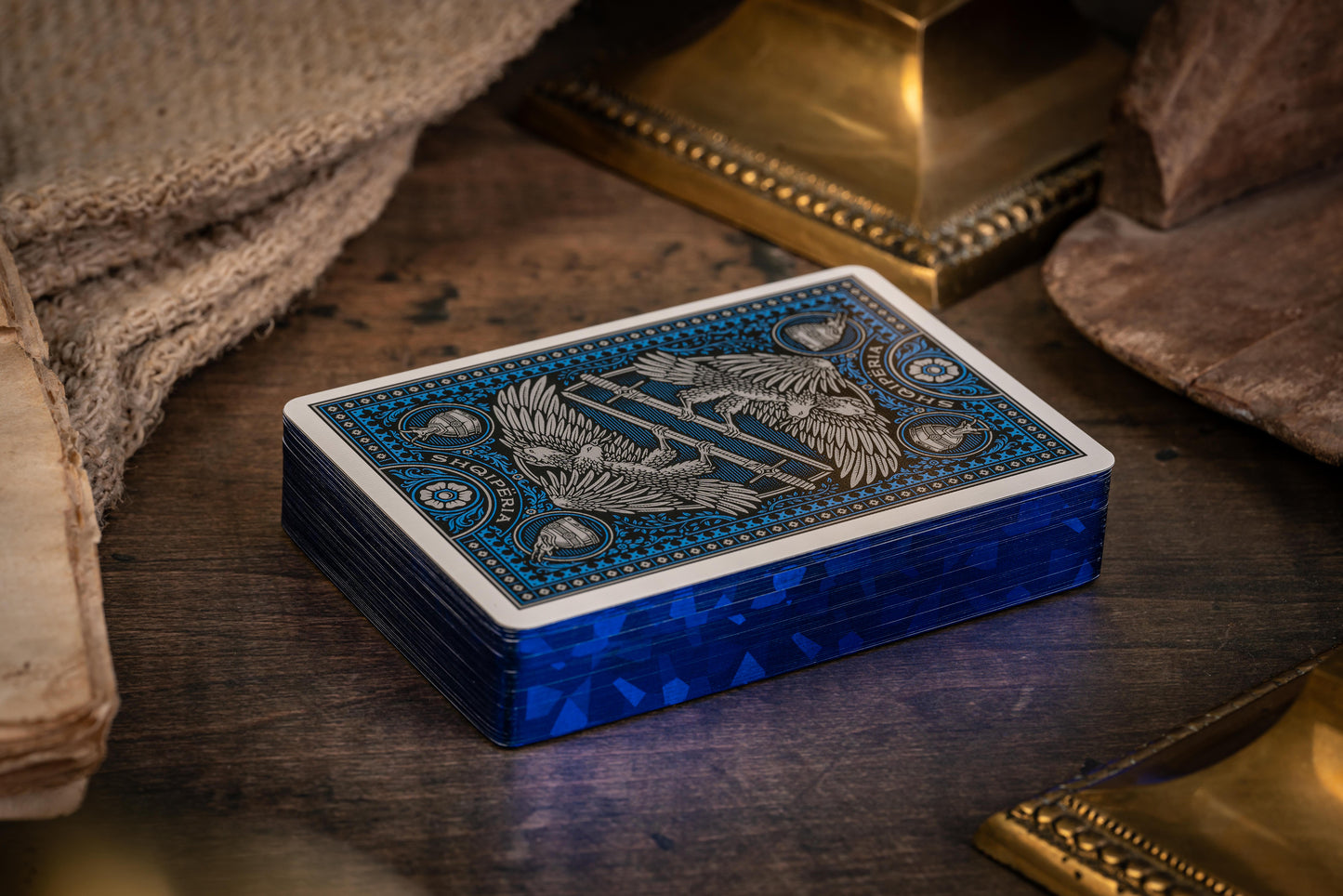 Custom Playing Cards: Skanderbeg of Albania Blue & Silver Foiled Gilded Deck