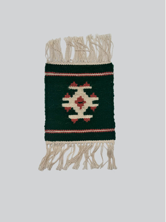 Handmade Wool Kilim Coaster - Green/Pink (Large: Set of 1)