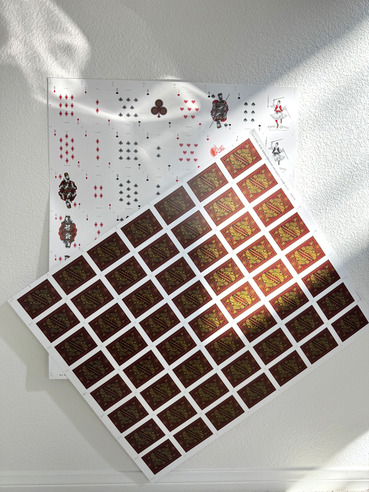 Playing Cards Uncut Sheet: Custom Red and Gold Warrior Theme Art History