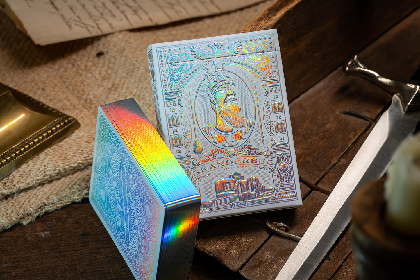Skanderbeg Savior Playing Cards – Holographic Tuck Case & Gilded Edges – Prime Shuffle