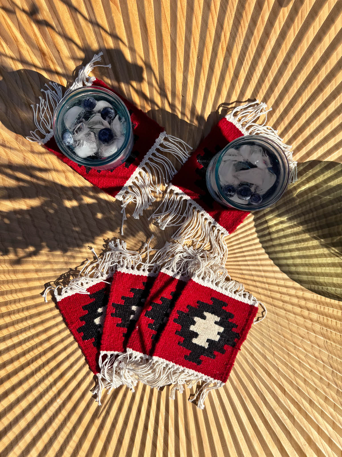Handmade Wool Kilim Coaster - Red/Black (Set of 2)