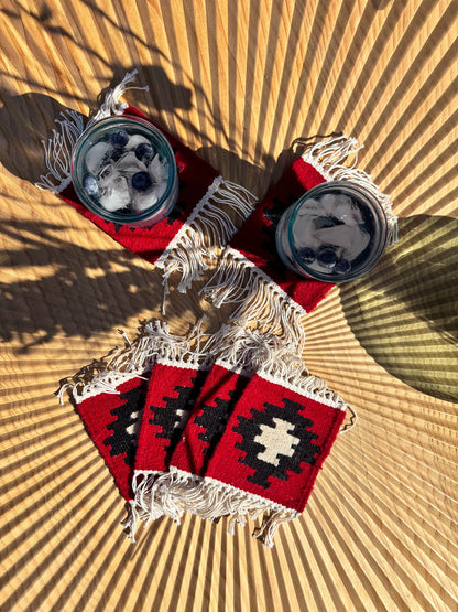 Handmade Wool Kilim Coaster - Red/Black (Set of 2)