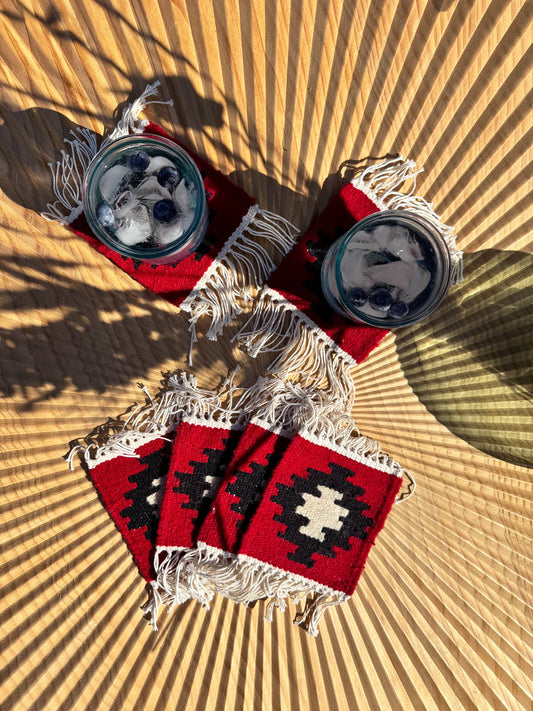 Handmade Wool Kilim Coaster - Red/Black (Set of 2)
