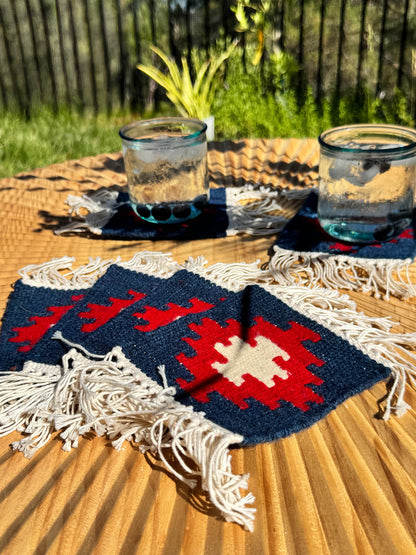 Handmade Wool Kilim Coaster - Blue/Red (Set of 2)