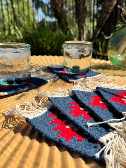 Handmade Wool Kilim Coaster - Blue/Red (Set of 2)