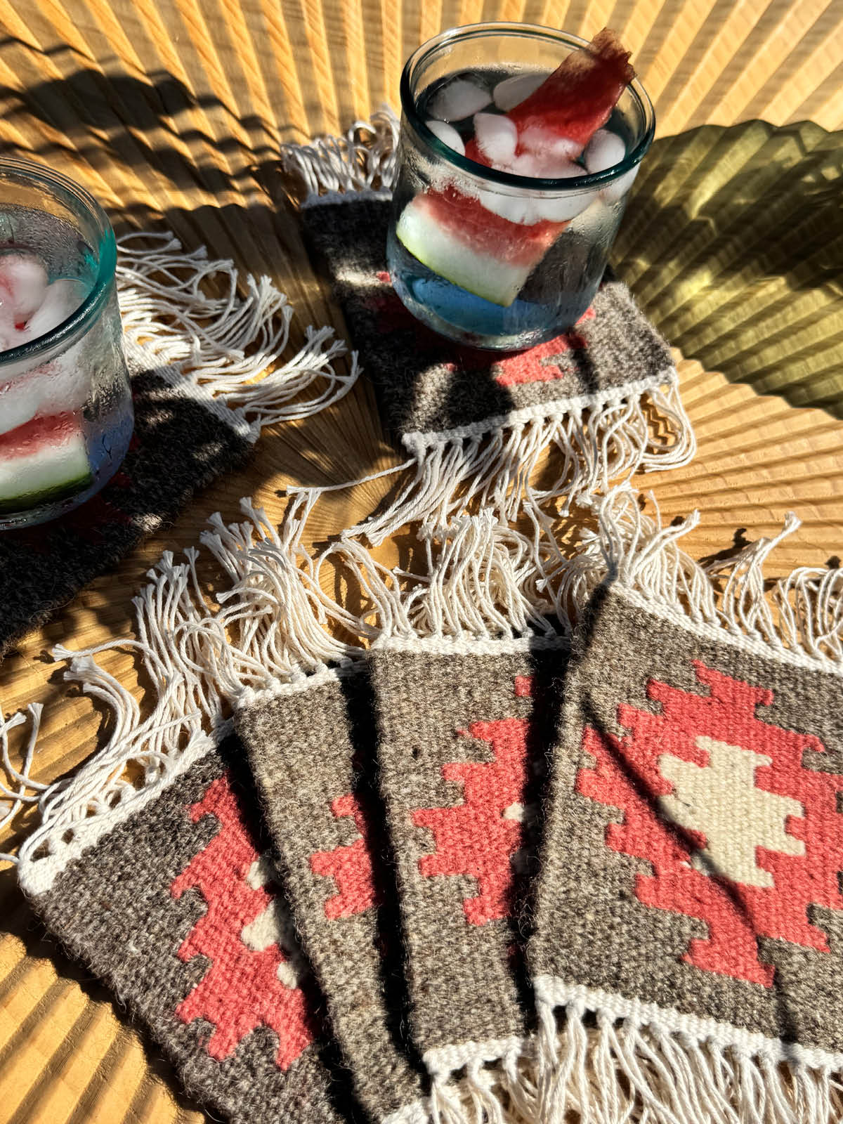 Handmade Wool Kilim Coaster - Grey/Pink 2 (Set of 2)