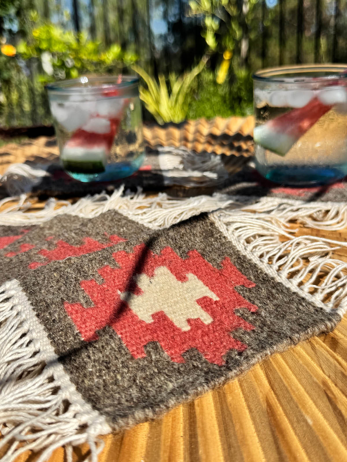Handmade Wool Kilim Coaster - Grey/Pink 2 (Set of 2)