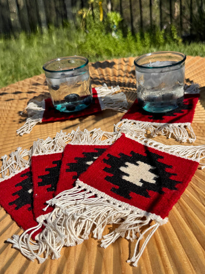 Handmade Wool Kilim Coaster - Red/Black (Set of 2)