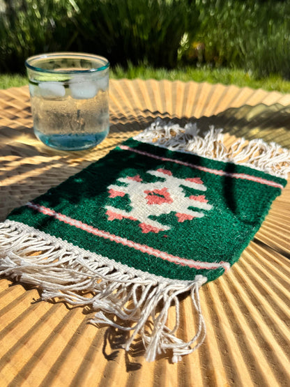 Handmade Wool Kilim Coaster - Green/Pink (Large: Set of 1)