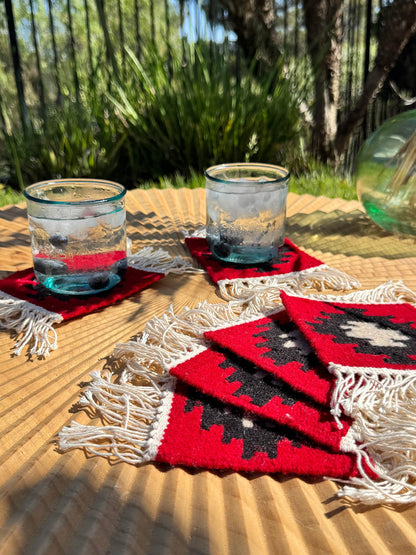 Handmade Wool Kilim Coaster - Red/Black (Set of 2)