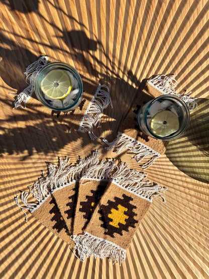 Handmade Wool Kilim Coaster - Beige/Brown (Set of 2)