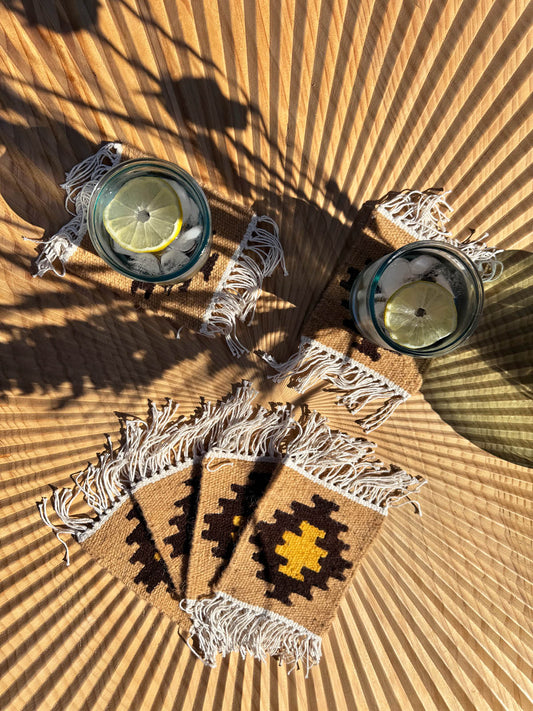 Handmade Wool Kilim Coaster - Beige/Brown (Set of 2)