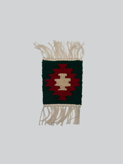 Handmade Wool Kilim Coaster - Green/Red (Set of 2)