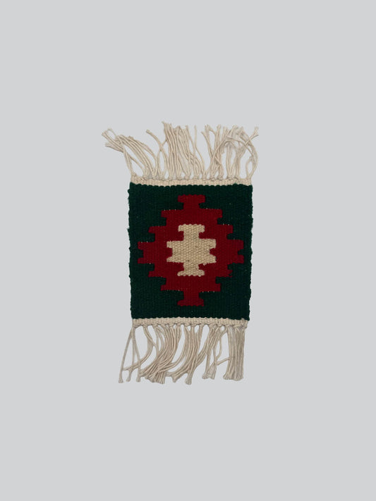 Handmade Wool Kilim Coaster - Green/Red (Set of 2)