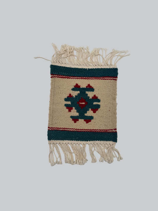 Handmade Wool Kilim Coaster - Teal/Red (Large: Set of 1)