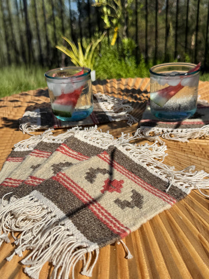 Handmade Wool Kilim Coaster - Grey/Pink (Set of 2)