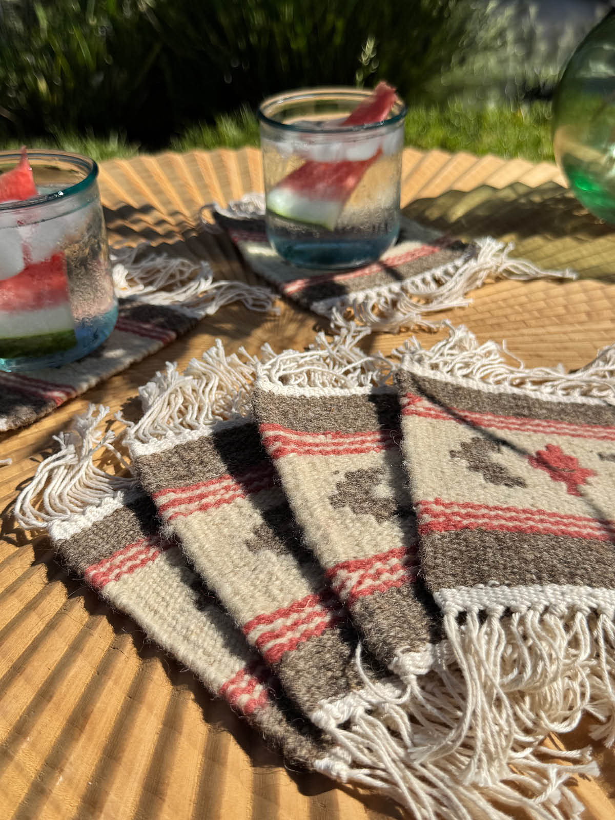 Handmade Wool Kilim Coaster - Grey/Pink (Set of 2)