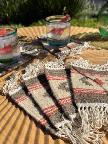 Handmade Wool Kilim Coaster - Grey/Pink (Set of 2)