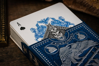 Custom Playing Cards: Skanderbeg of Albania Blue & Silver Foiled Gilded Deck