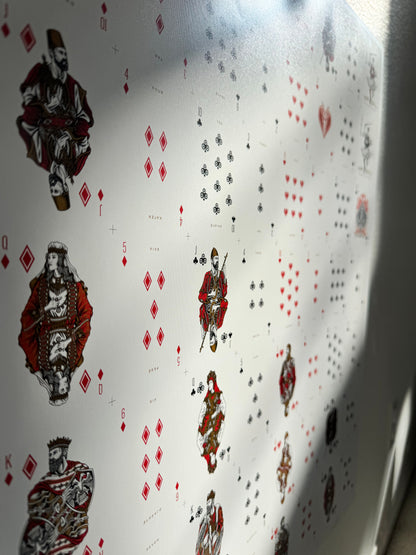 Playing Cards Uncut Sheet: Custom Red and Gold Warrior Theme Art History