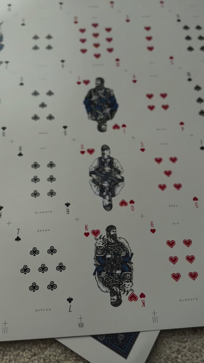 Playing Cards Uncut Sheet: Custom Blue and Silver Warrior Theme Art History