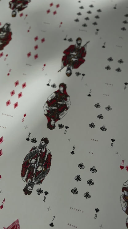 Playing Cards Uncut Sheet: Custom Red and Gold Warrior Theme Art History